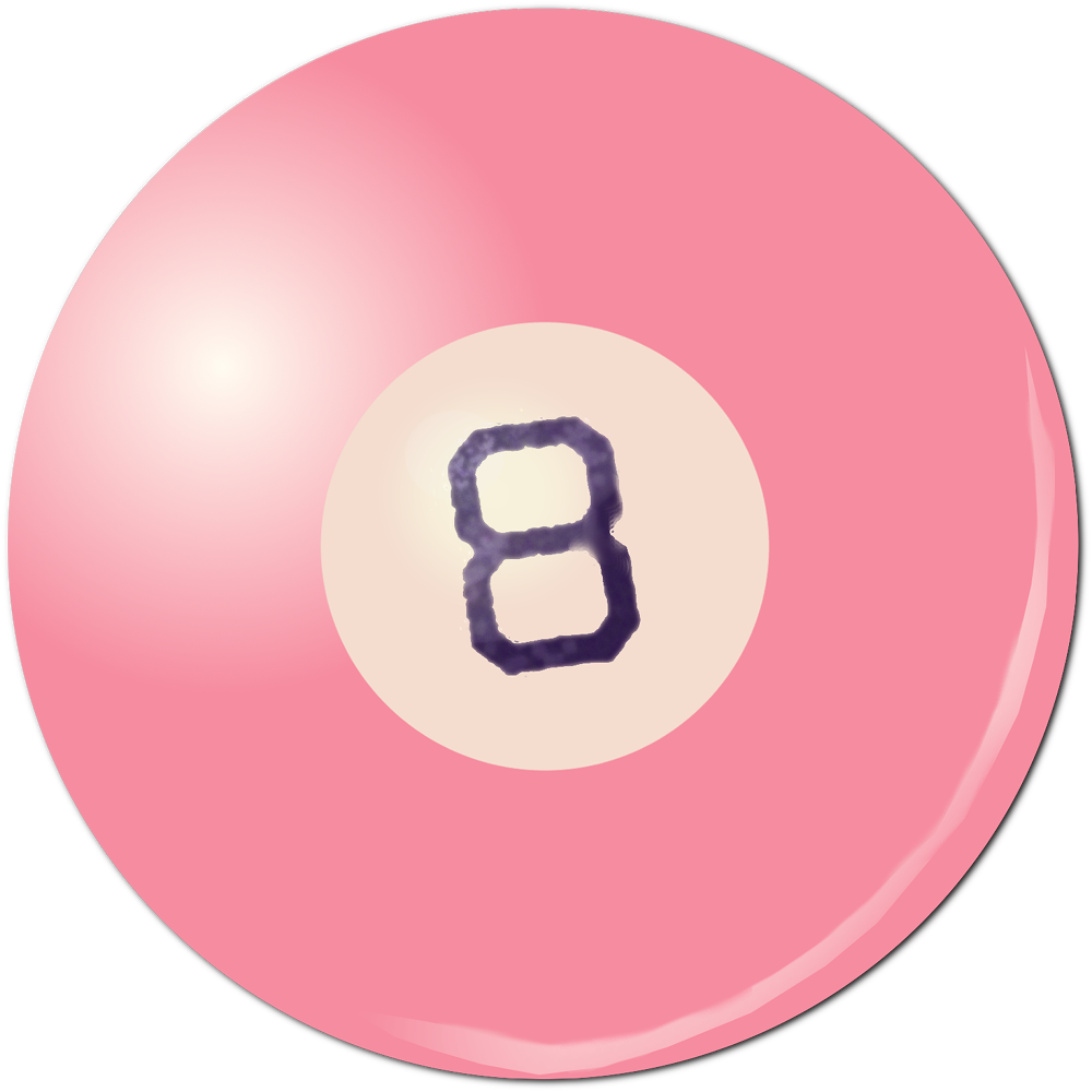 front of pink magic 8 ball